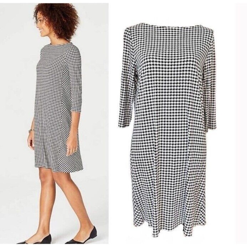 J Jill Dress Wearever Collection Shift Houndstooth Stretchy Jersey Knit Petite M